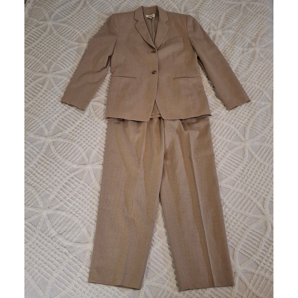 Vintage Talbots Size 8 Classic Tan Wool Pantsuit Blazer Pants Business Office‎